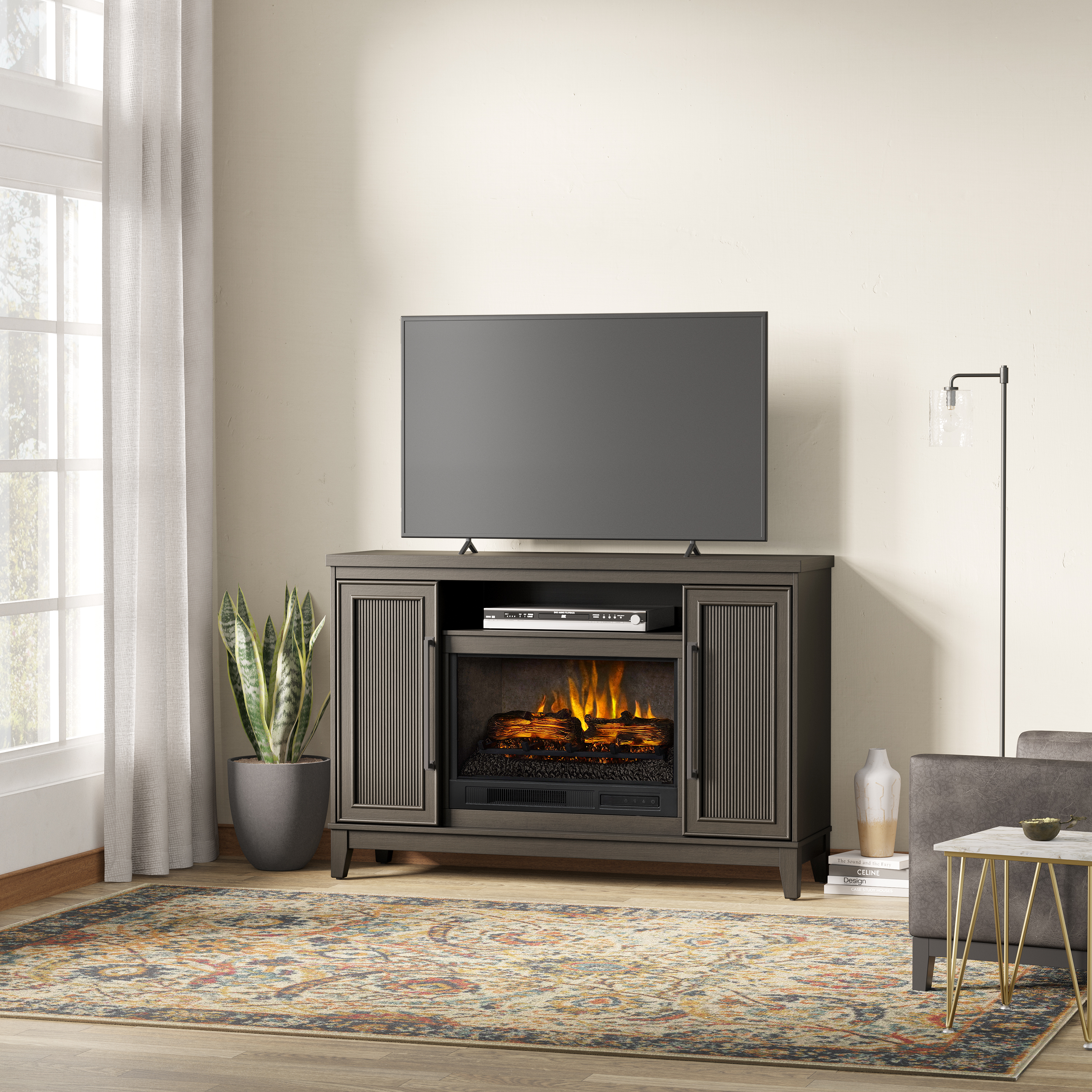 Home depot corner tv stand with fireplace deals